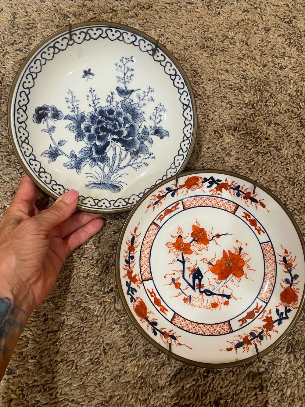 Vintage hand painted mid century decorate plates from Hong Kong